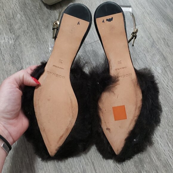Rochas Toscana Fur Sling Back Flats 38 Pointy Toe - Picture 8 of 9